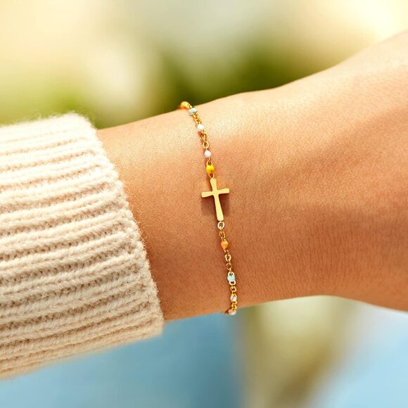 Religious Christian Cross Bracelet for Women with Encouragement Message, Gold Pl - Picture 4 of 7